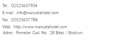 Manuela Hotel Bitez telefon numaralar, faks, e-mail, posta adresi ve iletiim bilgileri